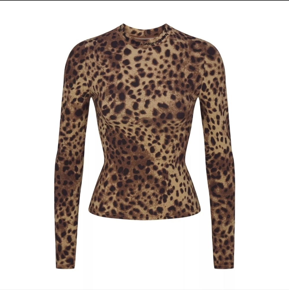 SKIMS x Dolce & Gabbana Leopard Print Long Sleeve Top